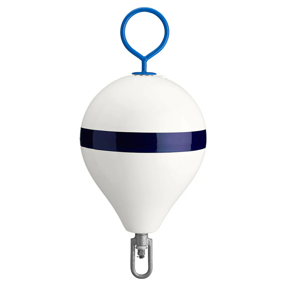 Polyform 13.5" CM Mooring Buoy w/Galvanized Iron - White Blue Stripe [CM-2 WHT W/STR]